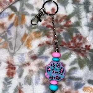Fur Mama Keychain with Pink and Blue Beads